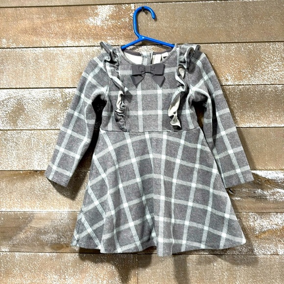Janie and Jack grey and mint Plaid Ruffle Jacquard Dress size 4 - Picture 1 of 5